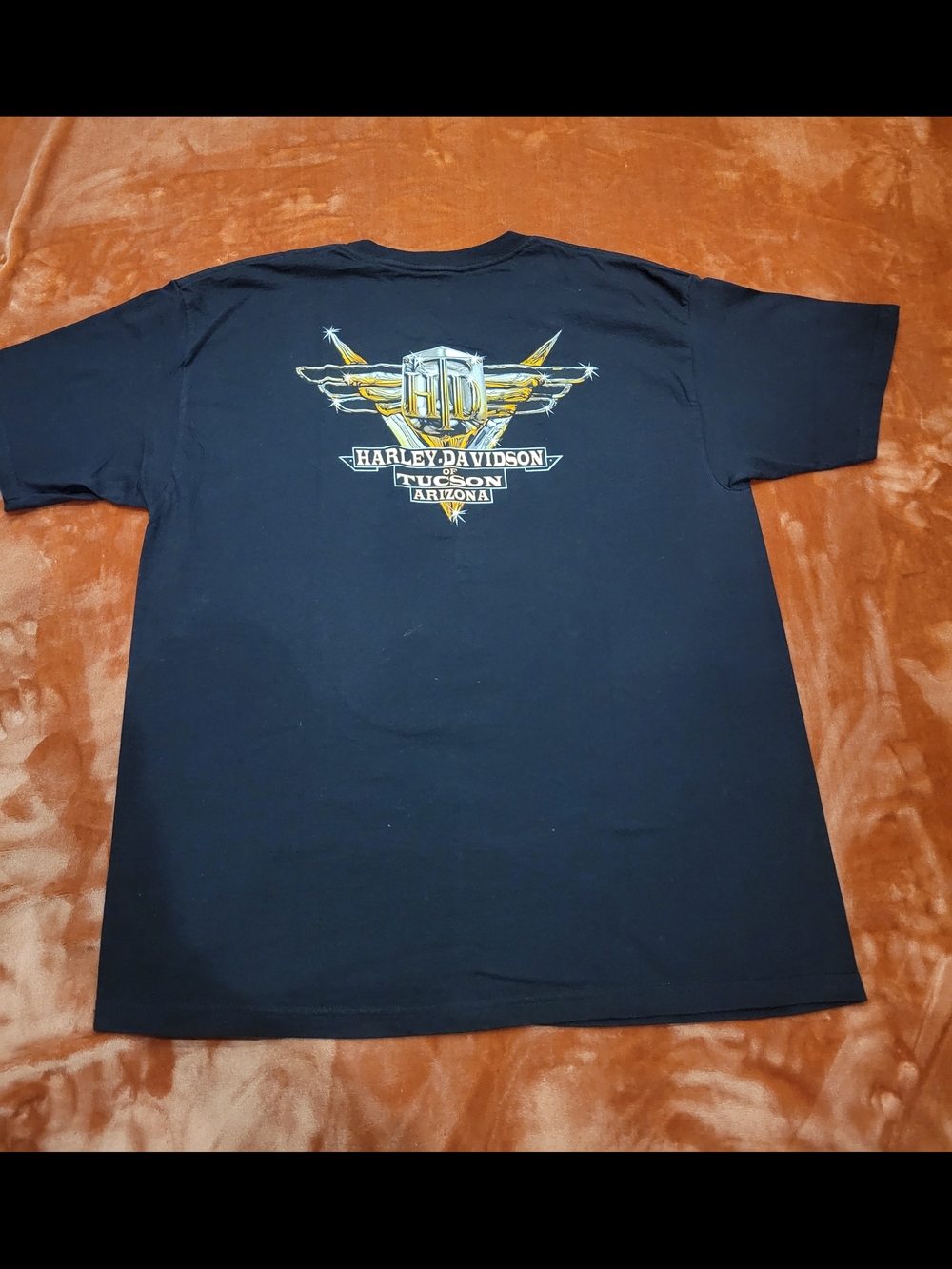 Harley-Davidson Black Tee with Gold Winged Tucson Logo